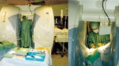 Figur 1    Magnet spesiallaget for intervensjonsprosedyrer. Under prosedyren st&aring;r operat&oslash;ren mellom de to magnethalvdelene &hellip;