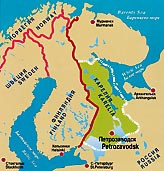 Karelia ligger &oslash;st for Finland med sj&oslash;en Ladoga og Det karelske nes i s&oslash;r, Kvitsj&oslash;en og de russiske fylkene Murmansk og&hellip;