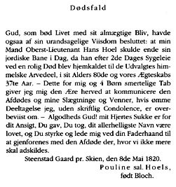 Slik ble d&oslash;dsfall kunngjort i 1820 fra (Den Norske Rigstidende) . . .