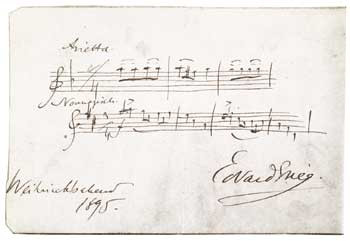 Figur 4   Familiene Grieg og S&auml;nger feiret julaften sammen i 1895, og p&aring; et ark har Grieg skrevet ned de f&oslash;rste taktene av&hellip;