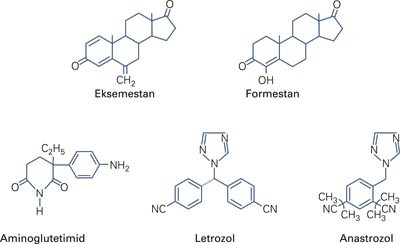 Kjemisk struktur for ulike aromatasehemmere/-inaktivatorer