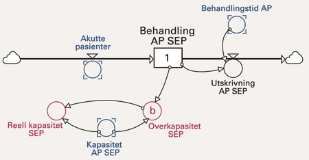 Pasientstr&oslash;mmen ankommer sykehuset til separat akuttavdeling til behandling og utskrivning. AP = akutte pasienter, SEP =&hellip;