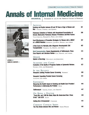 Artikkelen ble 21.3. 2006 publisert i Annals of Internal Medicine (www.annals.org), som er et amerikansk indremedisinsk&hellip;