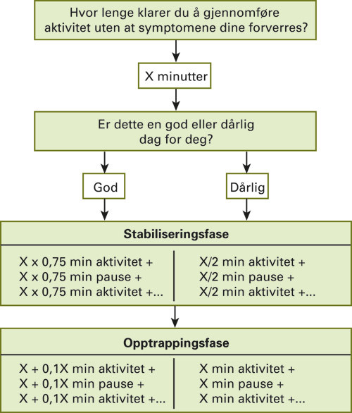 Figur 4  Prinsipper for treningsbehandling ved kronisk utmattelsessyndrom, etter Nijs og medarbeidere (31). Gjengitt med&hellip;