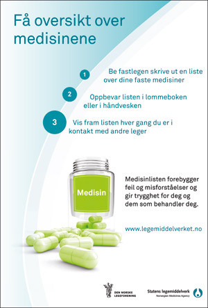 Figur 4  Plakat utarbeidet til bruk i venterommene. Pasienten oppfordres til &aring; be legen om &aring; f&aring; utskrevet sin medisinliste&hellip;