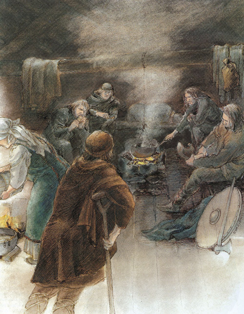 De islandske husene var trange og menneskene bodde tett innp&aring; hverandre. Tegning av Eva Gjerde i  Vikingtid og rikssamling&hellip;