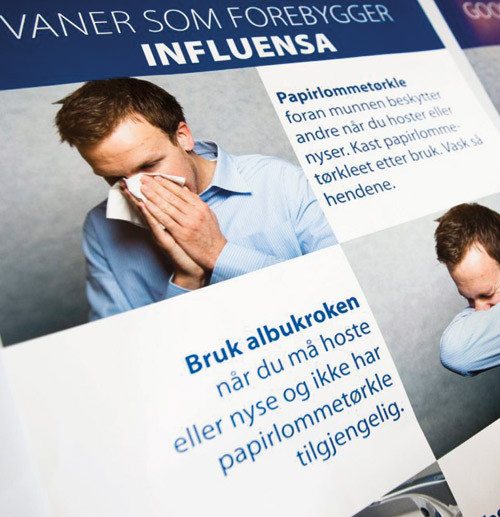Informasjonsmateriell fra helsemyndighetene i forbindelse med svineinfluensaen i 2009. Foto Christian Thomassen/SCANPIX