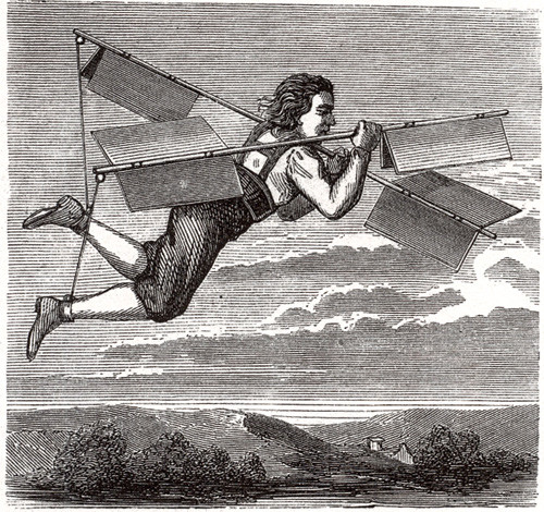 Figur 1  Luftfart anno 1878. Ikke rart L&uuml;tken var skeptisk. Illustrasjon hentet fra (2)