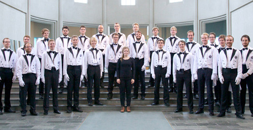 Mannskoret Foetus ex Ore i Hallgr&iacute;mskirkja, Reykjav&iacute;k. Artikkelforfatter er nummer fire fra h&oslash;yre. Foto: Lem Larsen