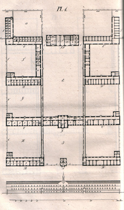 Herman Wedel Major & Heinrich Ernst Schirmers m&oslash;nsterplan for et sinnssykehus. Fra Ugeskrift for Medicin og Pharmacie 1845 &hellip;