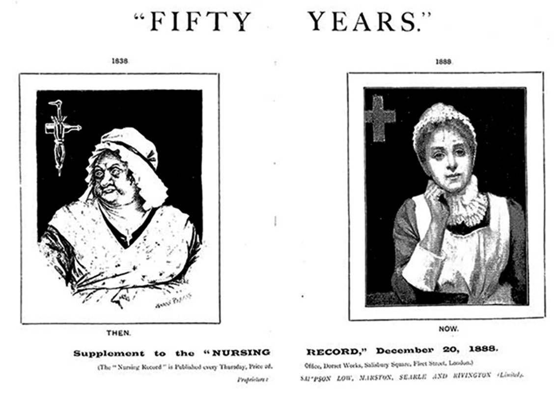Figur 5 Sykepleierpropaganda anno 1888. Illustrasjonsfoto: Nursing Record 1888/BRANCH (CC BY)
