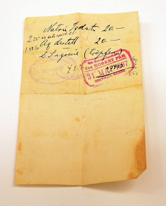 Figure 4 Undated and unsigned Italian prescription for sodium iodide. One of the stamps is dated 31&nbsp;May 1897. This&hellip;