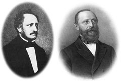 Figur 2   Patologene Johannes M&uuml;ller (1821 &ndash; 1902), til venstre, og Rudolf Virchow (1801 &ndash; 58), til h&oslash;yre, som begge i&hellip;