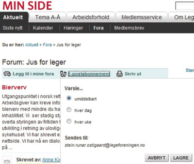 Oppsett av e-postvarsel for en diskusjon
