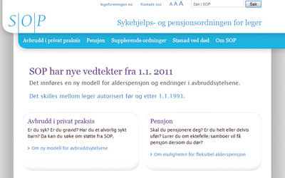 Skjermdump av SOPs nye nettsider