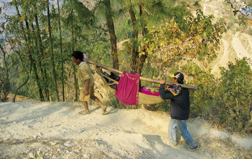 Normal method of transport for women in labour who come from far afield to the hospital in Okhaldhunga