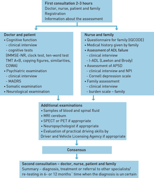 Figure 1  Procedure for assessment at the Memory Clinic. Explanations: MMSE-NR = Norwegian revision of Mini Mental Status&hellip;