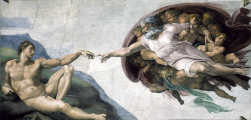 The creation of Adam. From the ceiling of the Sistine Chapel in the Vatican. Painted by Michelangelo in the period 1508&thinsp;&ndash;&thinsp;12&hellip;