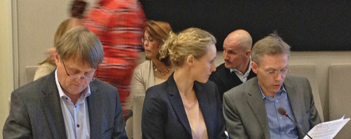 Fra stortingsh&oslash;ringen. Jon Helle (t.v.), Hege Gjessing og Aasmund Bredeli. Foto Johan Torgersen