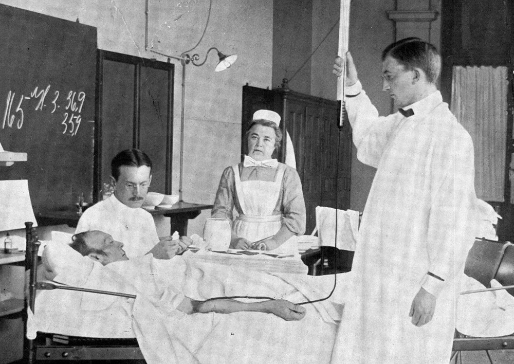 Figure 2  Transfusion at Rikshospitalet circa 1912. The blood is defibrinated and administered from a measuring cylinder in&hellip;