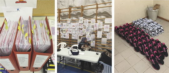 LOGISTIKK: Fra v. Permer med IGRA og r&oslash;ntgen-svar, hvor er folk? ingen vet? Mor og barn i oppholdsomr&aring;det i Fjellhallen og&hellip;