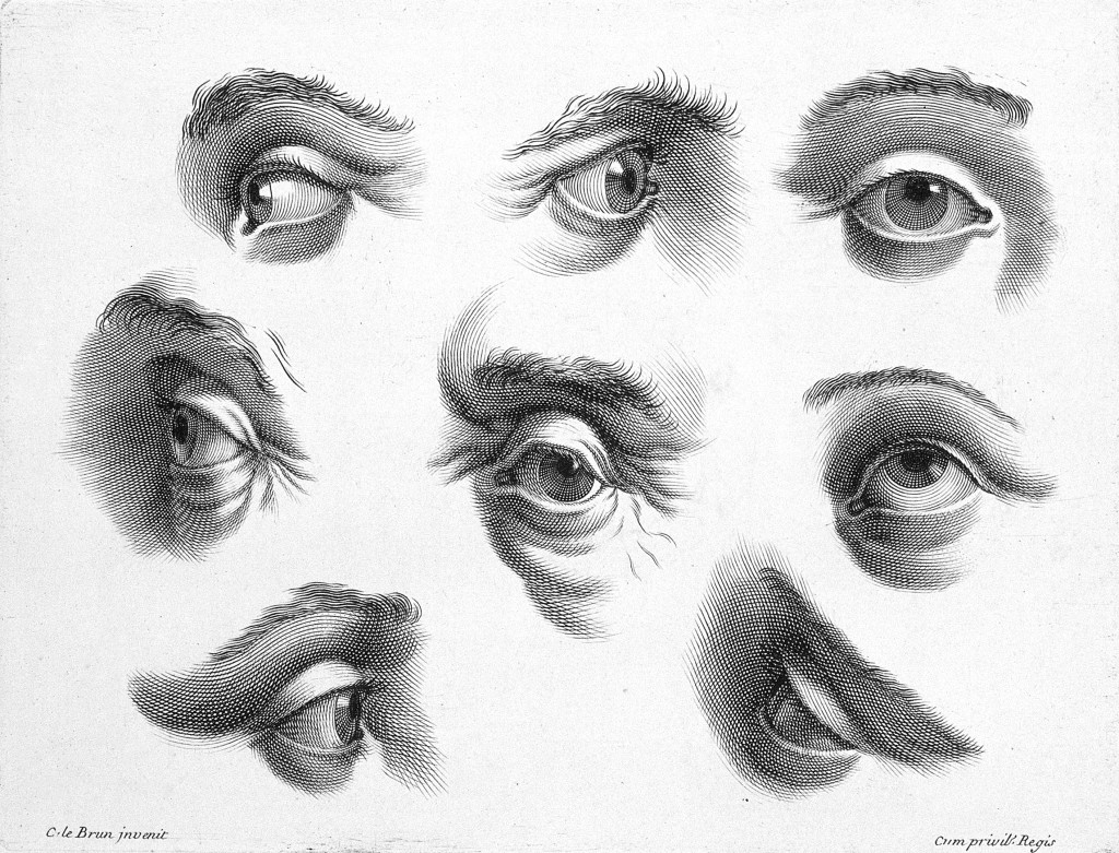Uttrykksfulle &oslash;yne tegnet av Charles Le Brun (1619&ndash;90). Illustrasjon: Welcome Collection