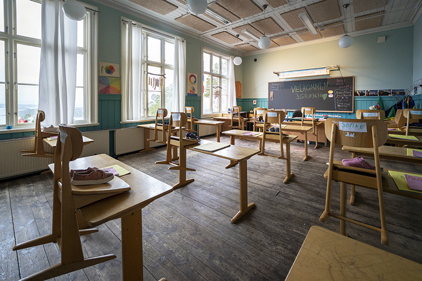 3. klasse-rommet p&aring; Nordstrand Steinerskole da skolene &aring;pnet igjen 27. april 2020. Foto: Heiko Junge / NTB