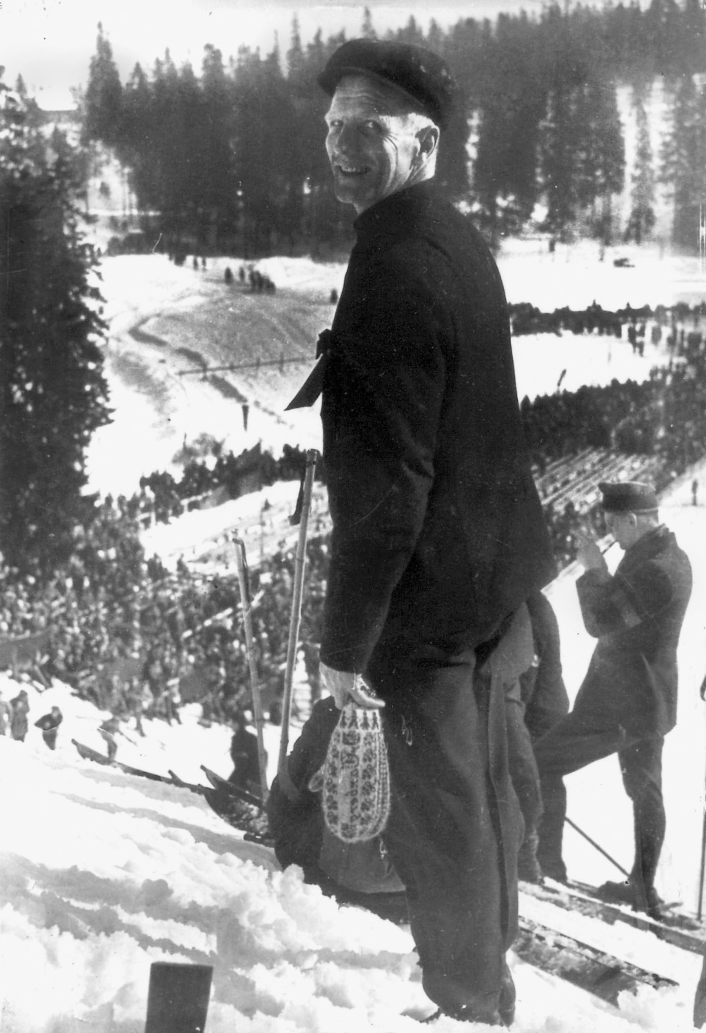 Figure 2 Olaf Tandberg, judging a ski jumping competition. Photo: private collection
